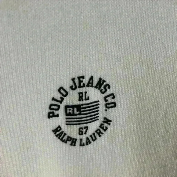 Polo Jeans Company Ralph Lauren Ladies Tennis Sweater. White/Navy. Size Large. - Picture 2 of 8